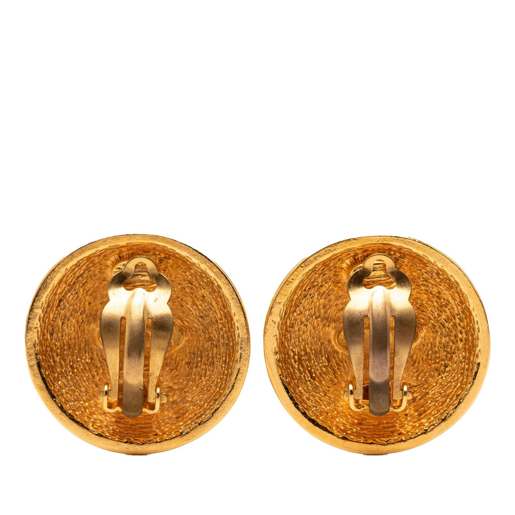 Chanel Gold Plated CC Quilted Round Clip On Earrings