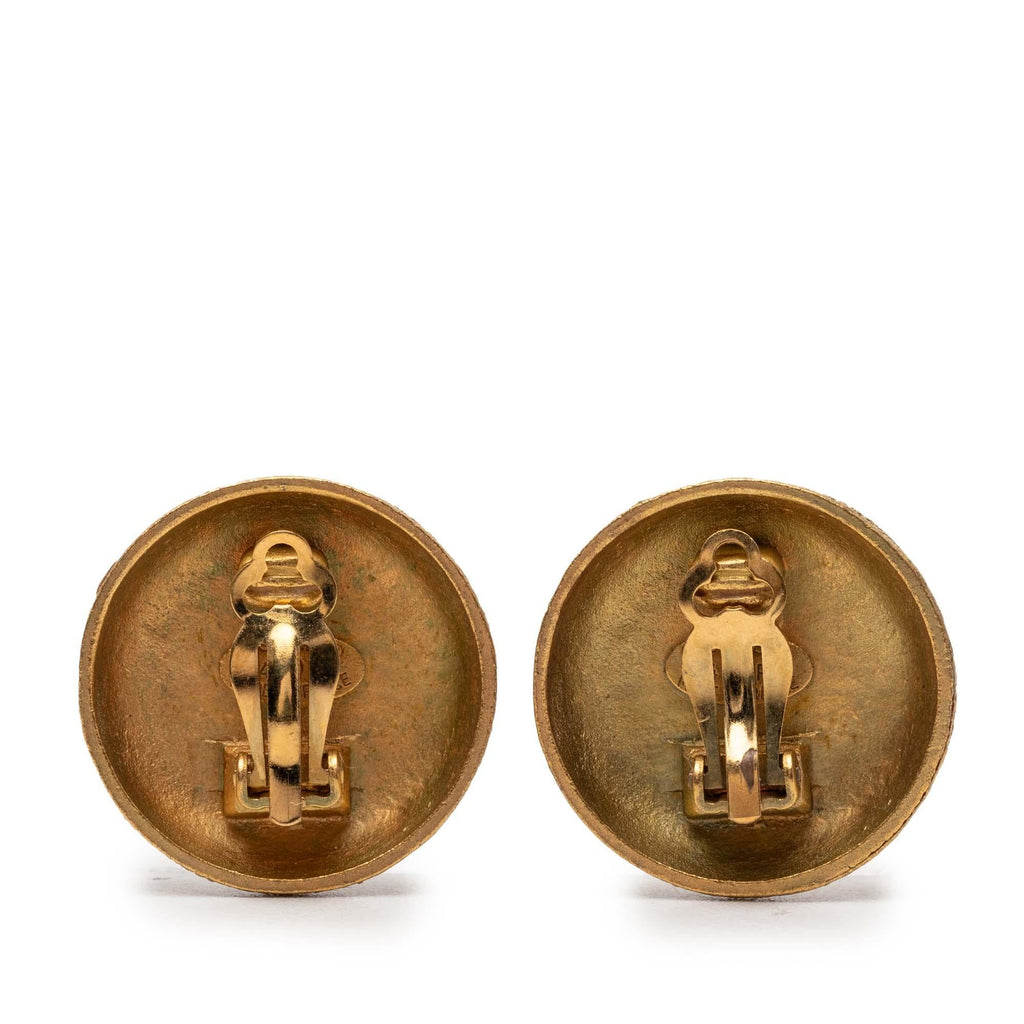 Chanel Gold Plated CC Round Clip On Earrings