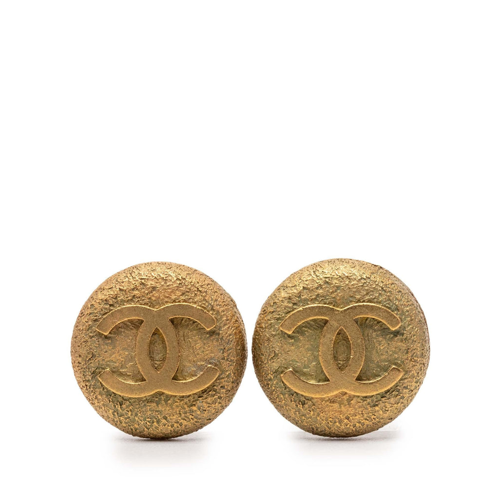 Chanel Gold Plated CC Round Clip On Earrings