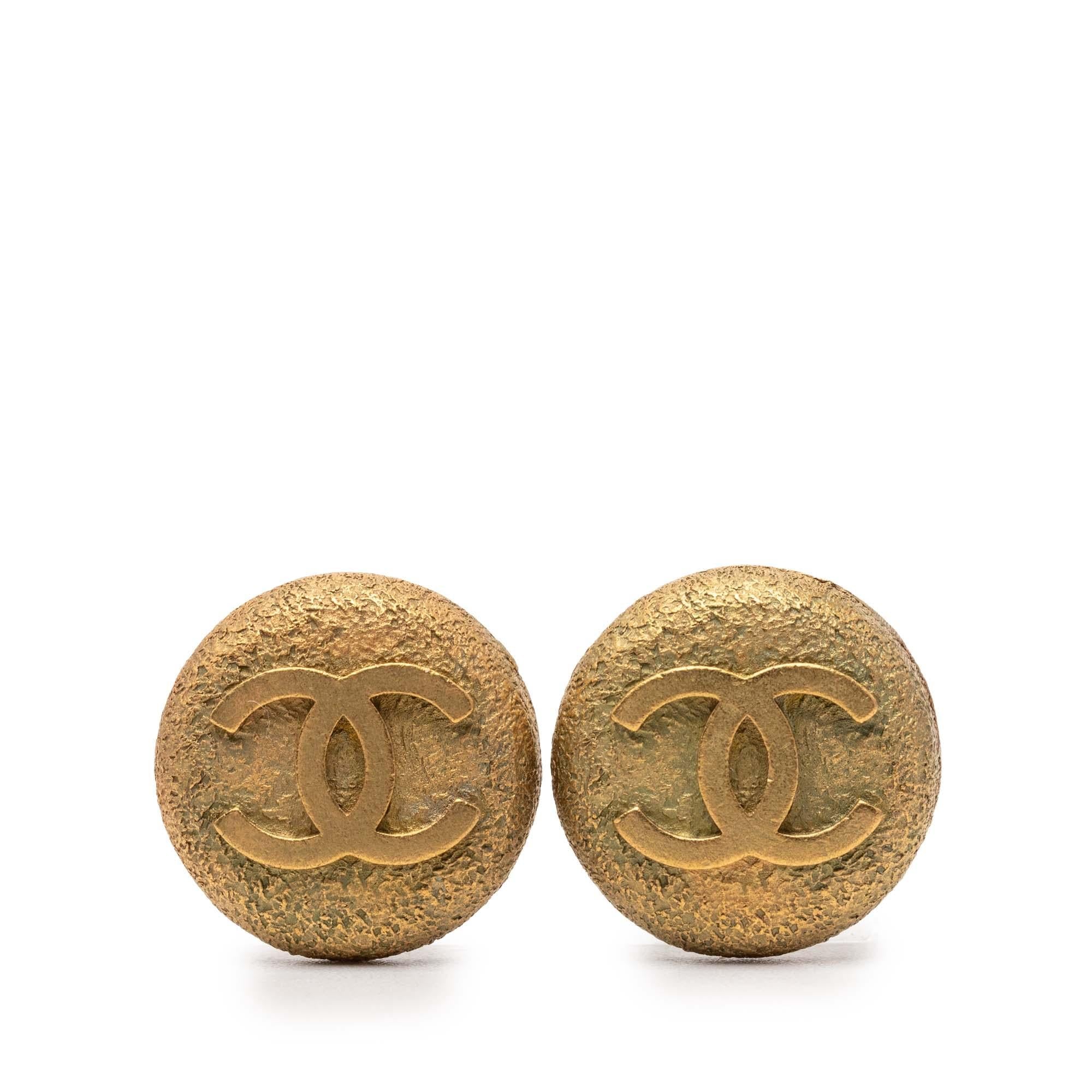 Chanel Gold Plated CC Round Clip On Earrings