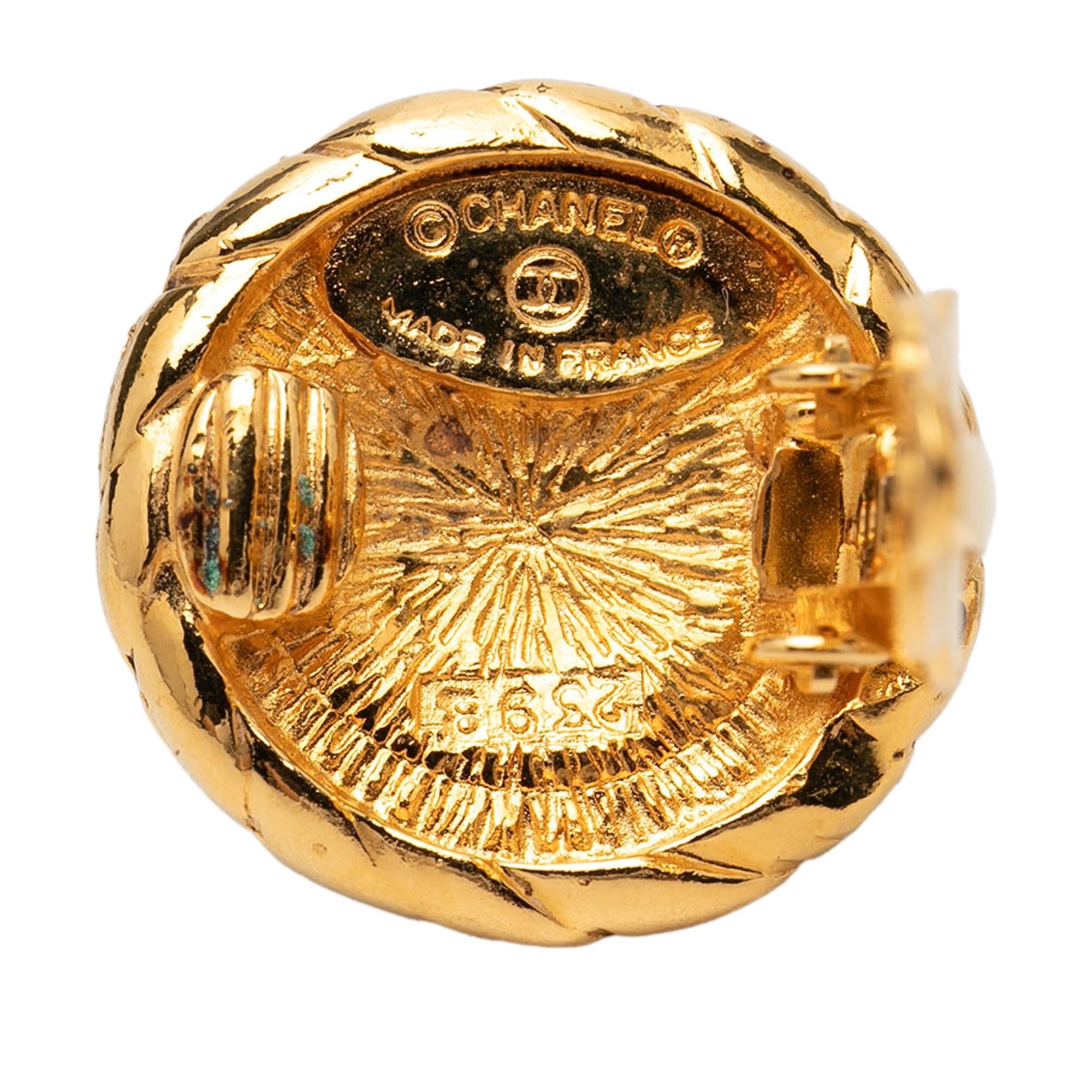 Chanel Gold Plated CC Round Clip On Earrings
