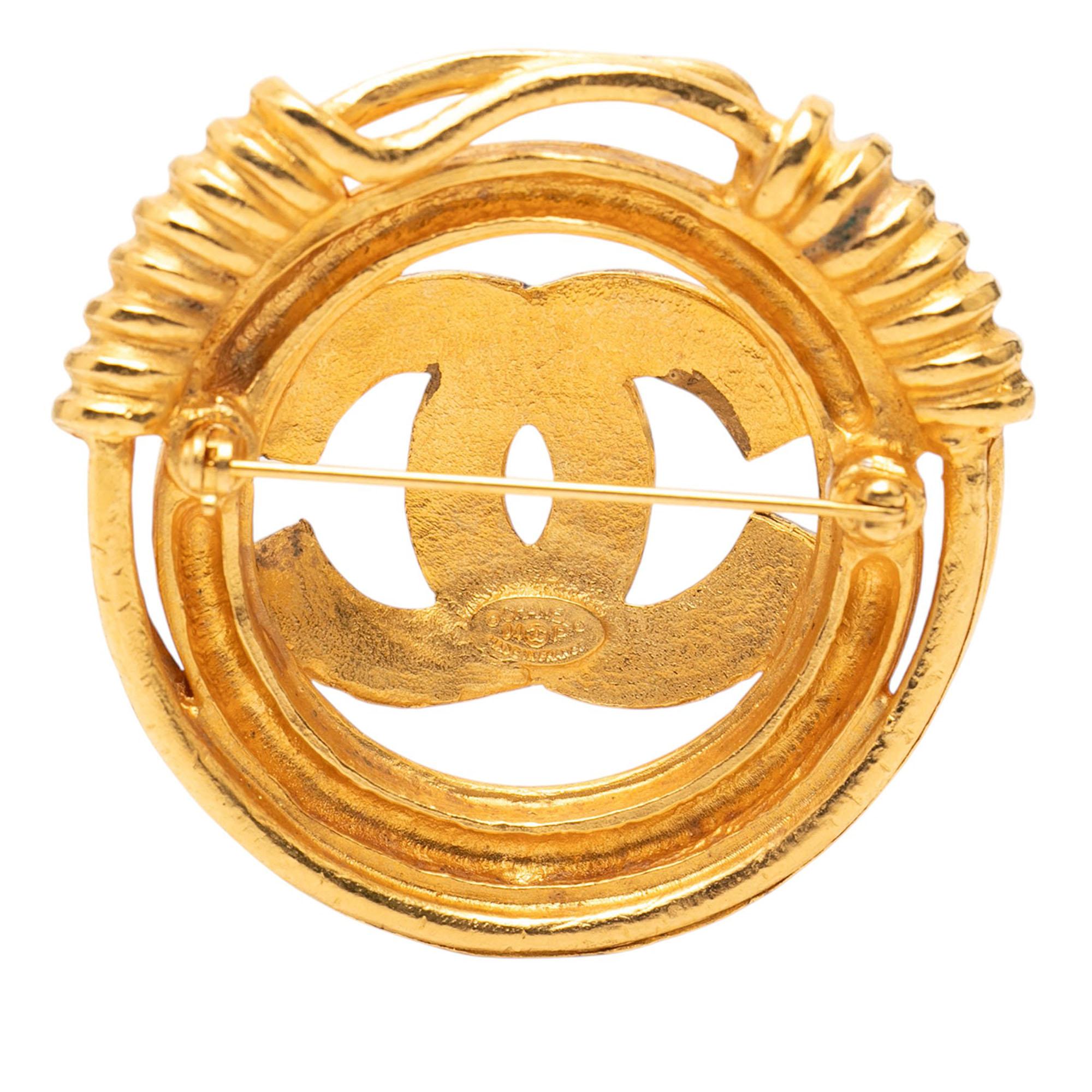 Chanel Gold Plated CC Spring Round Brooch