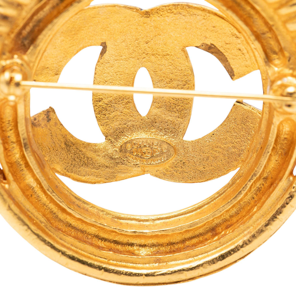 Chanel Gold Plated CC Spring Round Brooch