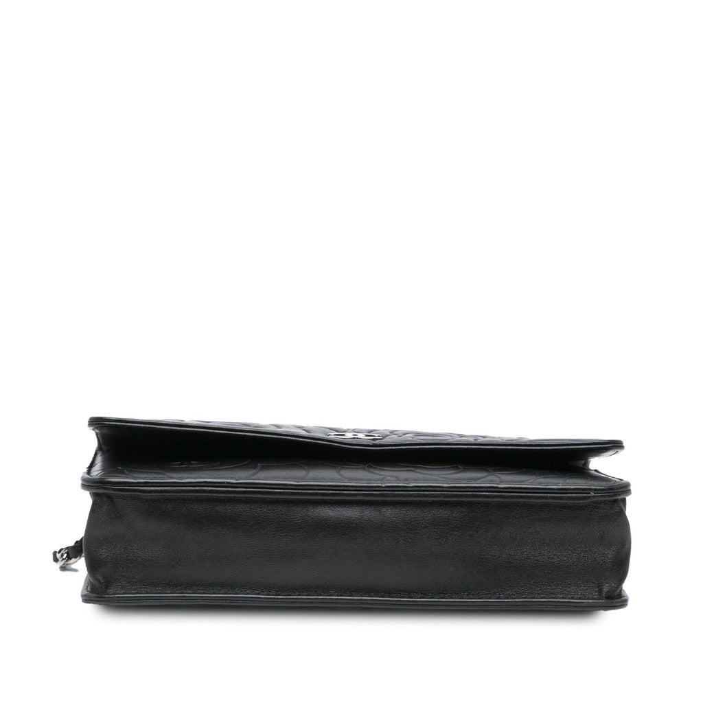 Chanel Lambskin Camellia Embossed Wallet On Chain