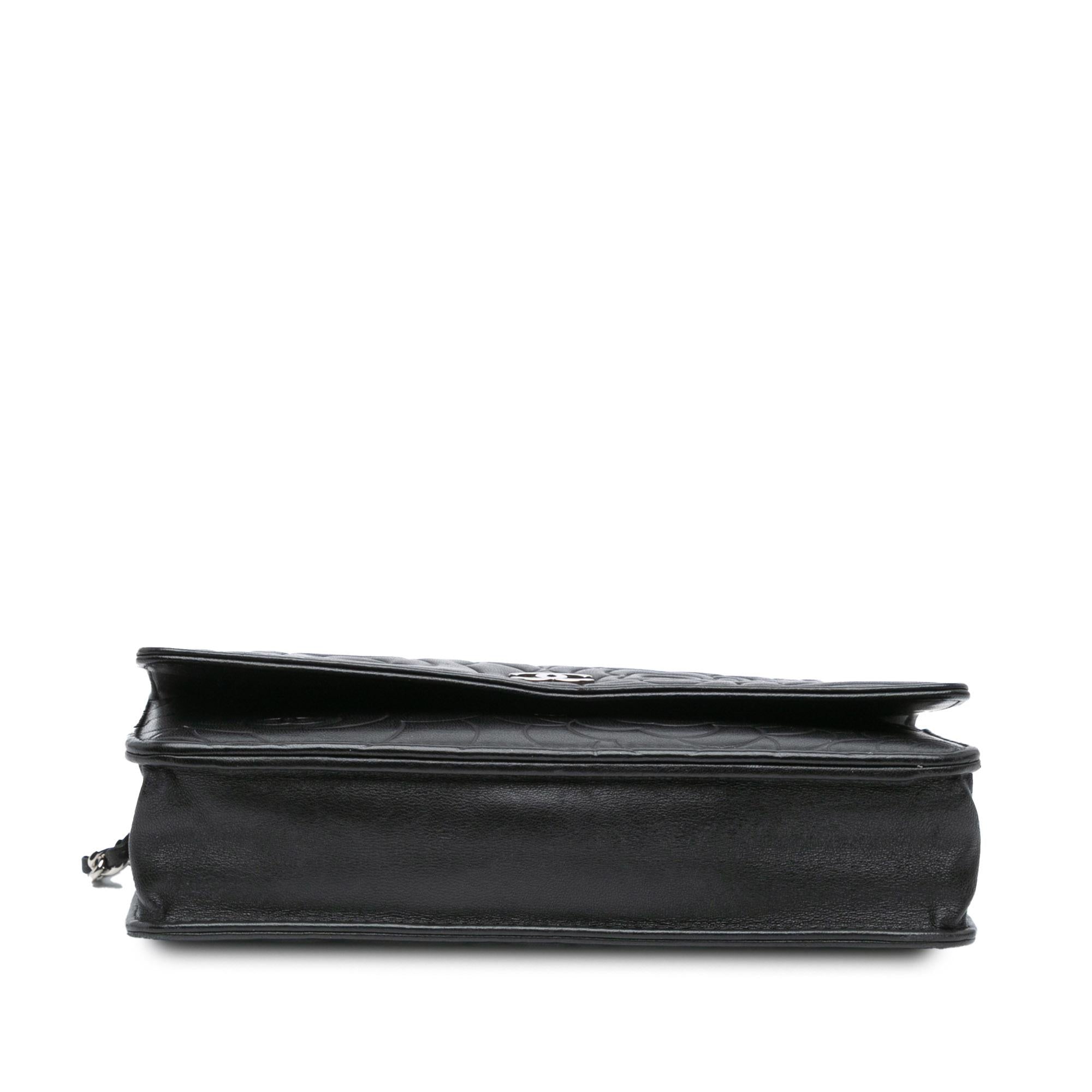 Chanel Lambskin Camellia Embossed Wallet On Chain