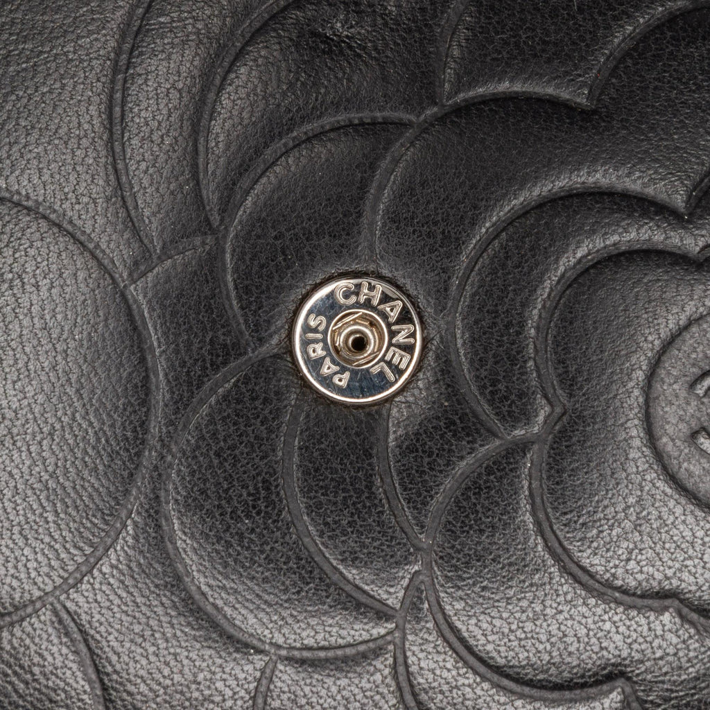 Chanel Lambskin Camellia Embossed Wallet On Chain