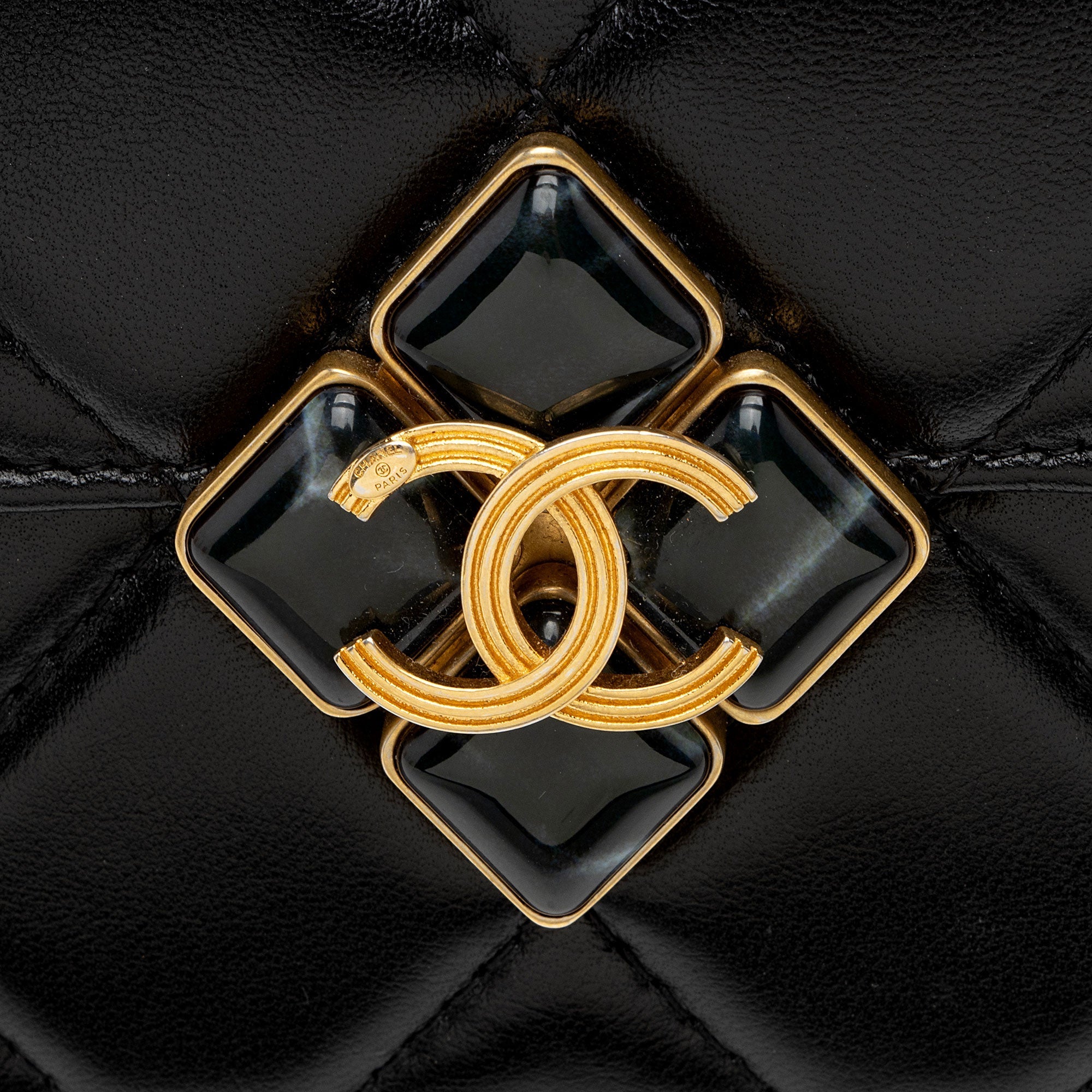 Chanel Lambskin Diamond Lock Card Holder on Chain