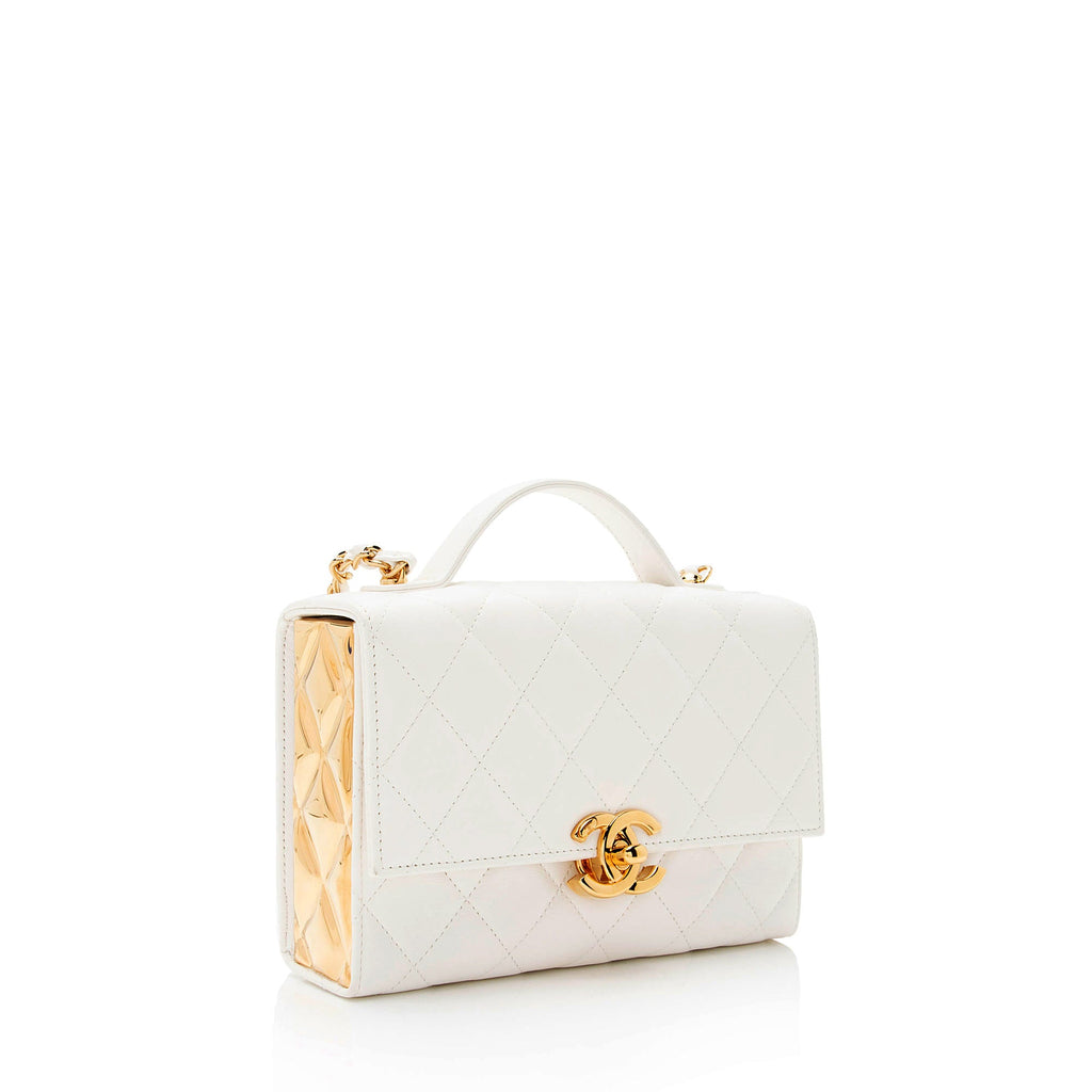Chanel Lambskin Quilted Plate Top Handle Mini Flap Bag (SHF-l4OODl)