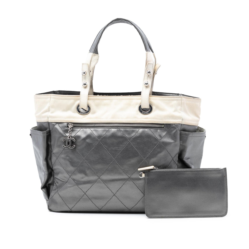 Chanel Large Bicolor Quilted Coated Canvas Paris Biarritz Tote
