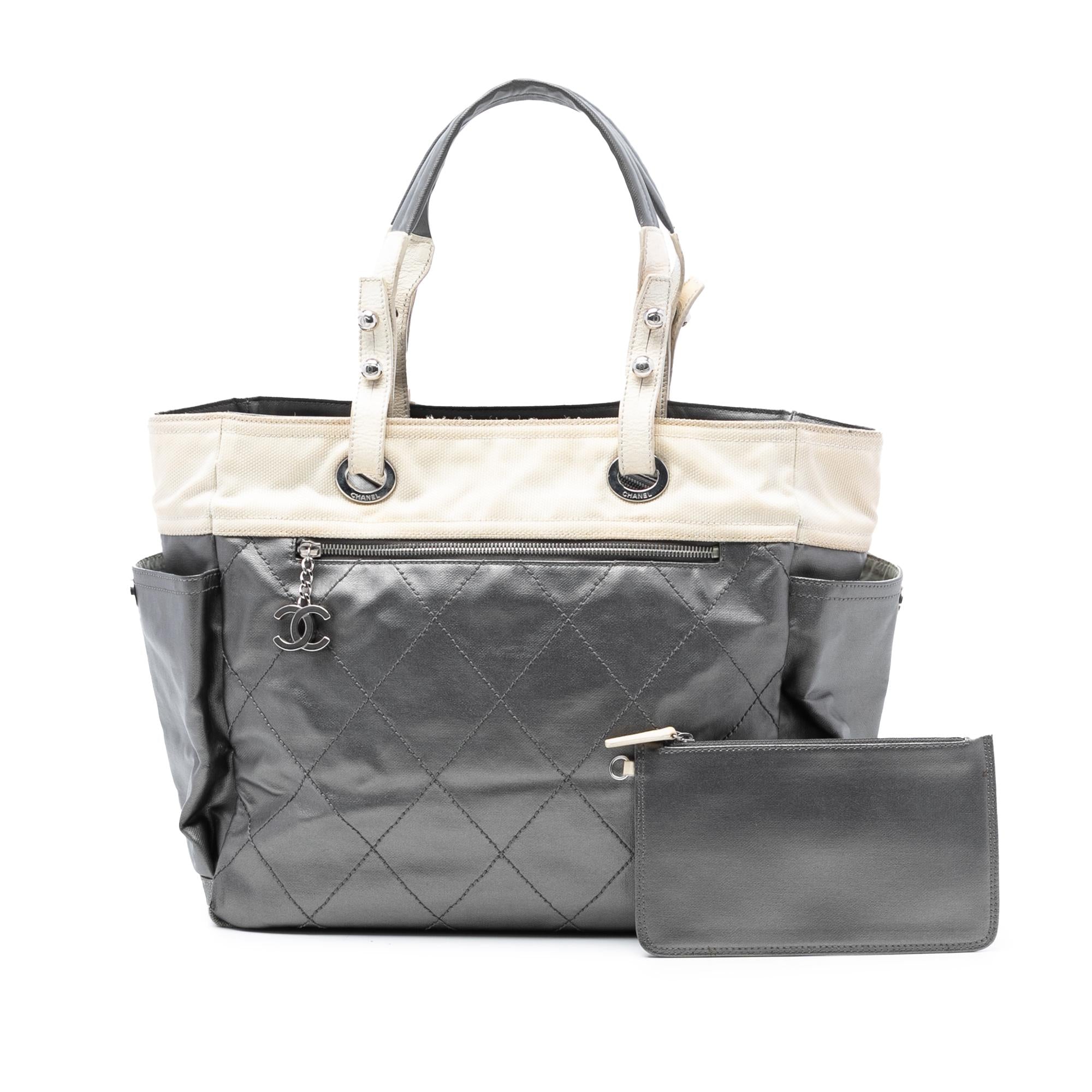 Chanel Large Bicolor Quilted Coated Canvas Paris Biarritz Tote