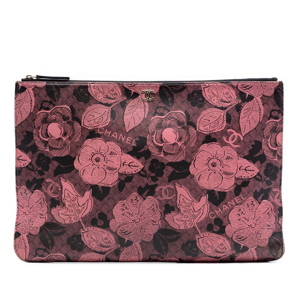 Chanel Large CC Quilted Calfskin Camellia Printed O Case Clutch
