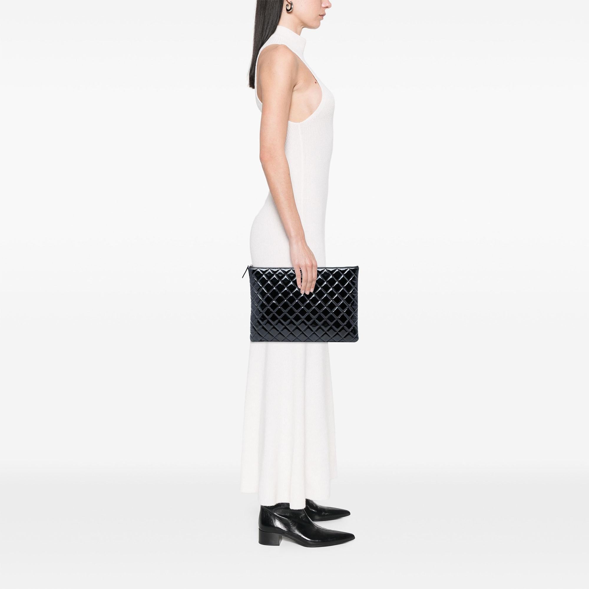 Chanel Large Quilted Patent O Case Clutch