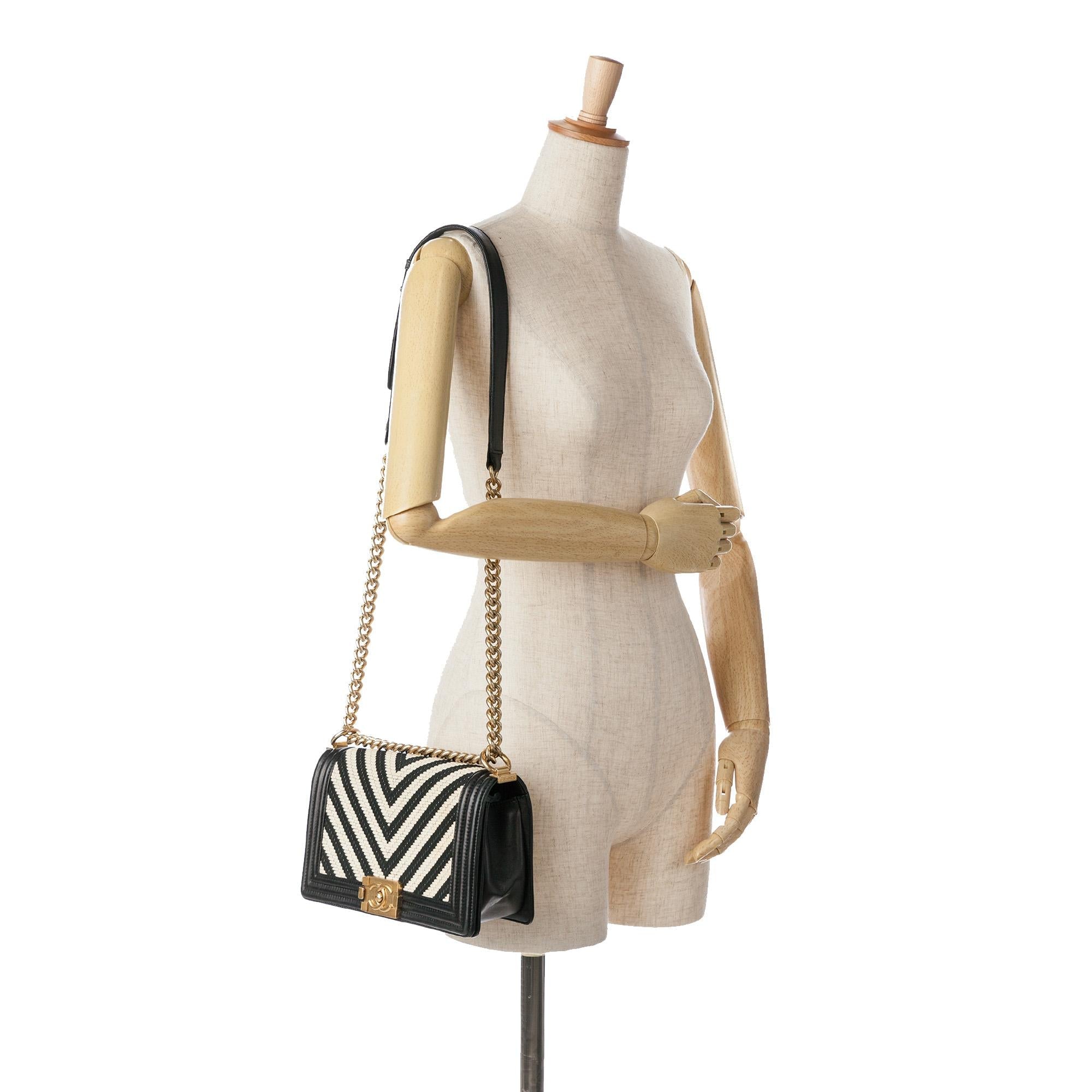 Chanel Medium Braided Chevron Cotton and Lambskin Boy Flap