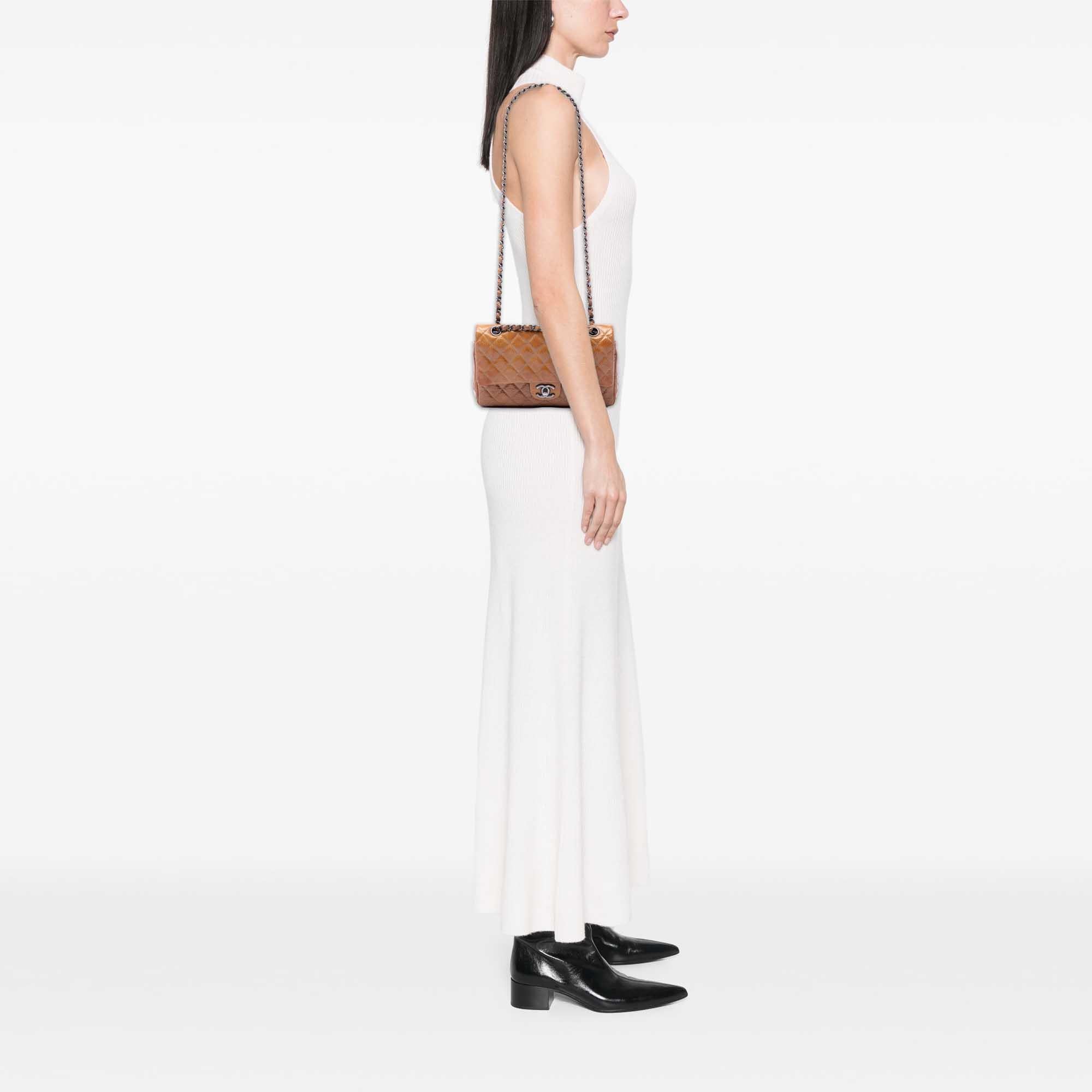 Chanel Medium Classic Crinkled Patent Double Flap