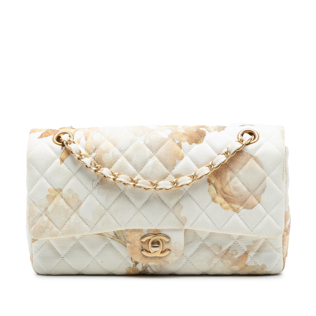 Chanel Medium Classic Printed Denim Floral Double Flap