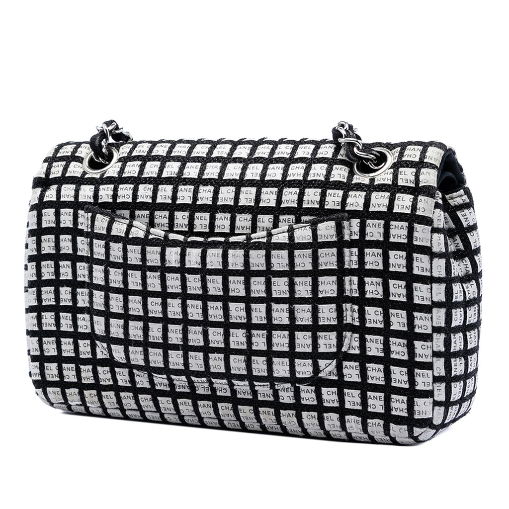 Chanel Medium Classic Ribbon and Tweed Logo Double Flap