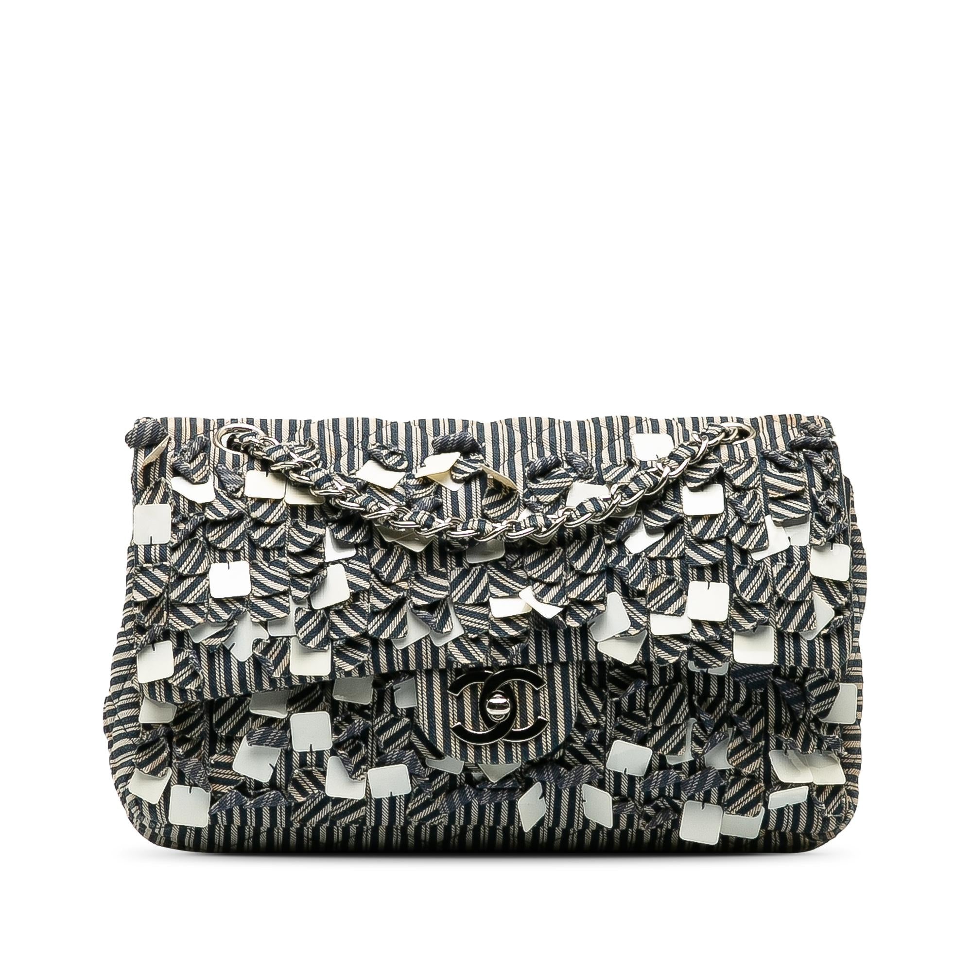 Chanel Medium Cotton Striped Double Flap (SHG-H6a1oN)