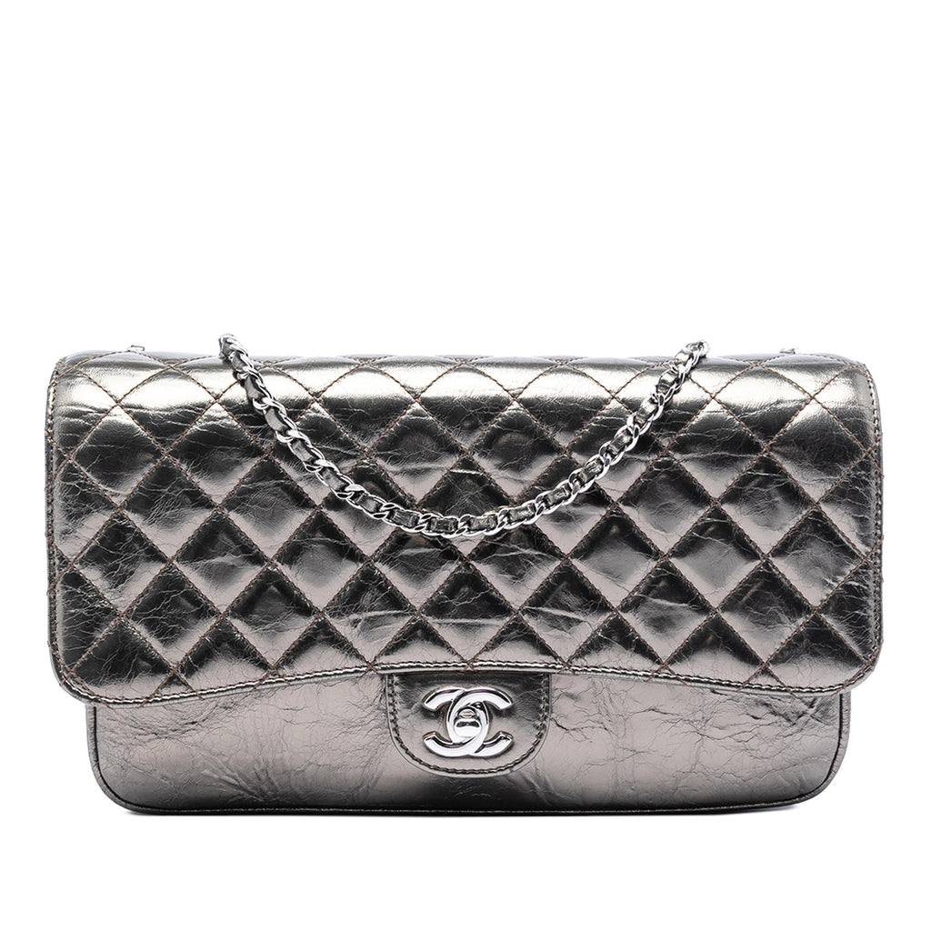 Chanel Medium Metallic Crackled Calfskin Clams Pocket Flap