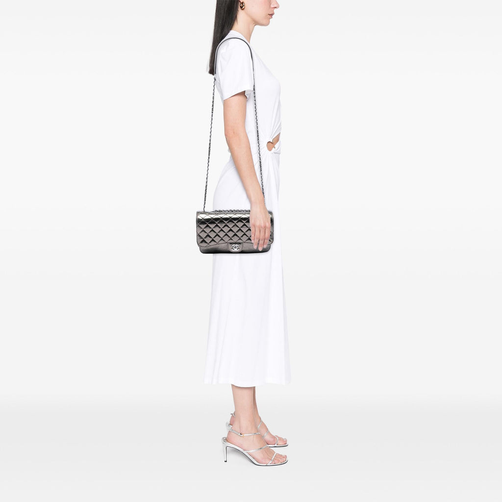 Chanel Medium Metallic Crackled Calfskin Clams Pocket Flap