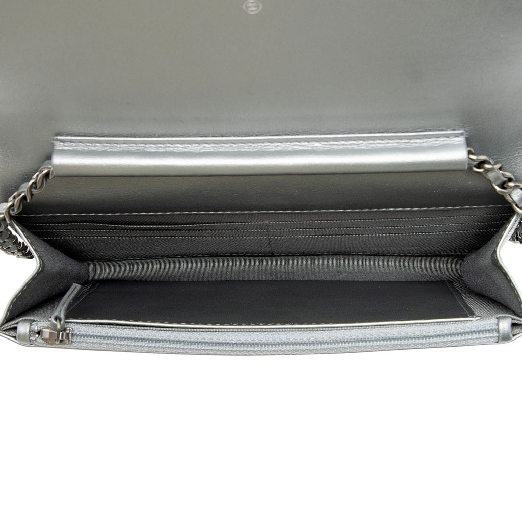 Chanel Metallic Lambskin Written In Chain Wallet on Chain