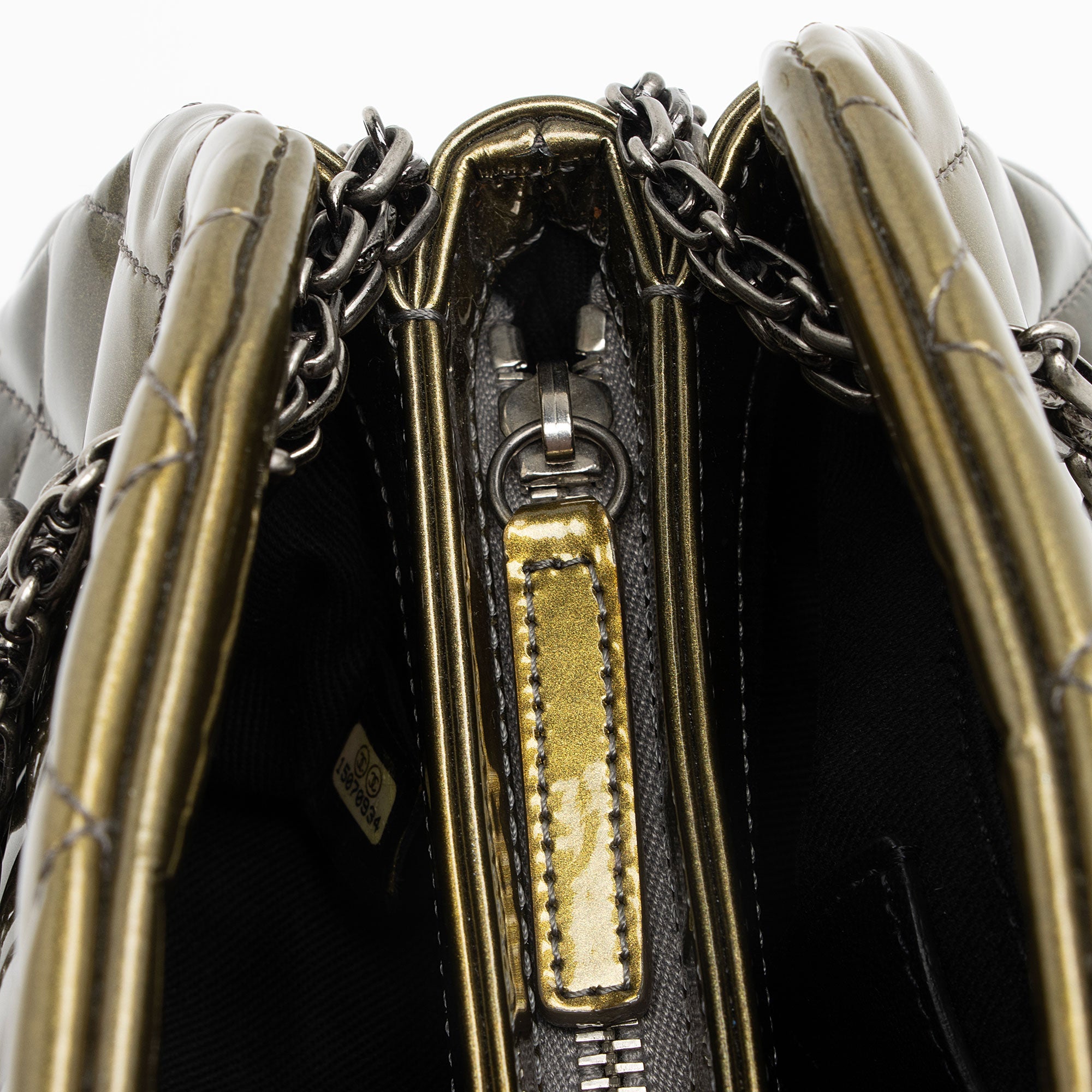 Chanel Metallic Patent Leather Just Mademoiselle Bowler Bag (SHF-9cE7hE)