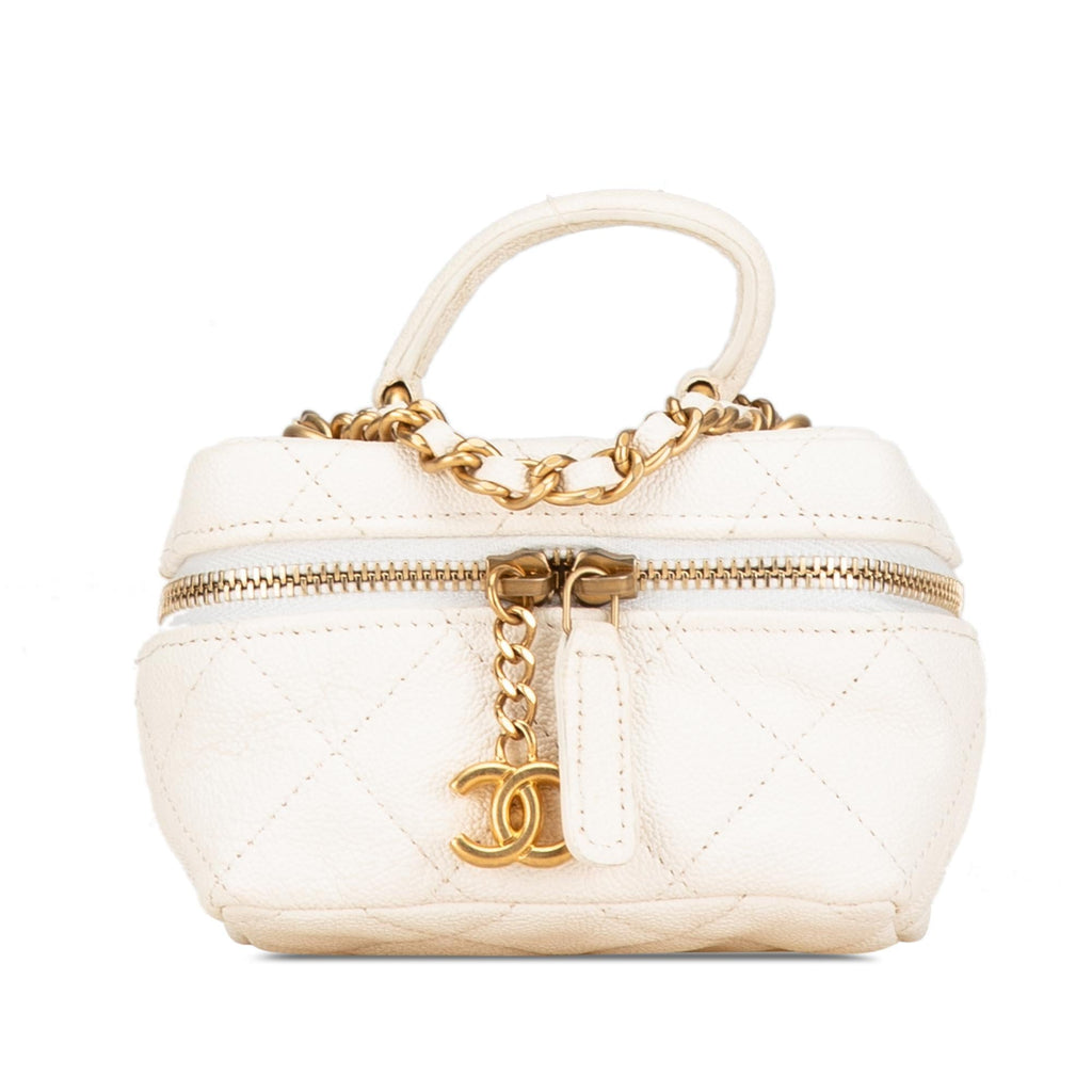 Chanel Mini Caviar Chain Zip Around Vanity Case
