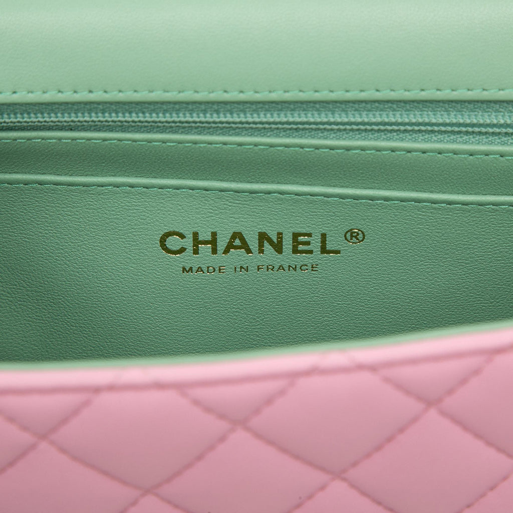 Chanel Mini Rectangular Bicolor Quilted Lambskin Top Handle Flap