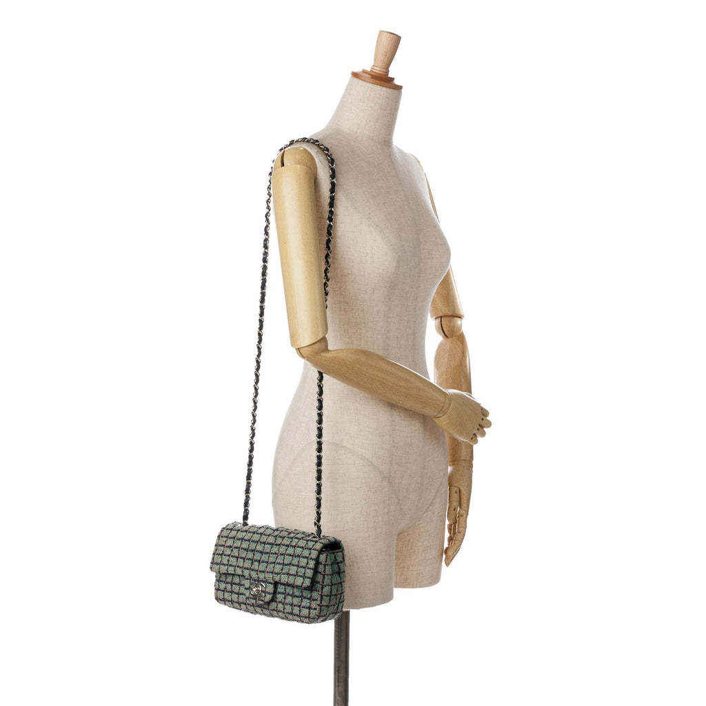 Chanel Mini Rectangular Classic Tweed Flap (SHG-QUYc9A)