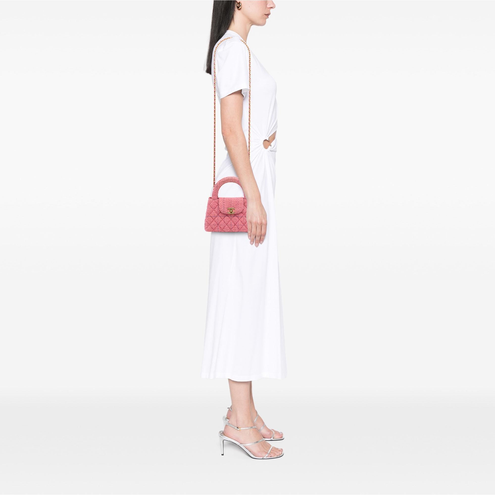Chanel Nano Quilted Tweed Kelly Shopper Bag