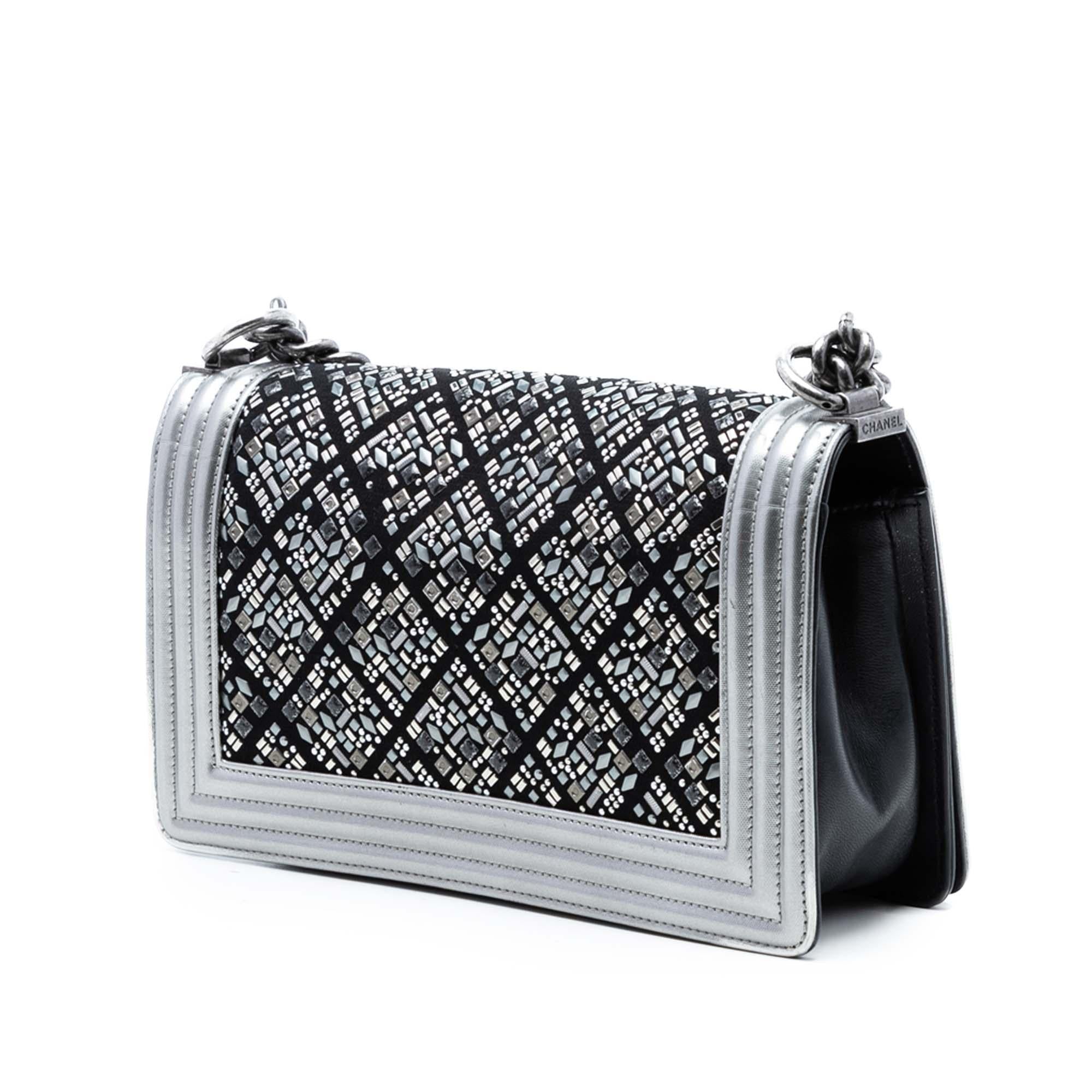 Chanel Old Medium Calfskin Crystal Embellished Boy Flap