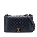 Chanel Old Medium Chevron and Diamond Quilted Lambskin Boy Flap
