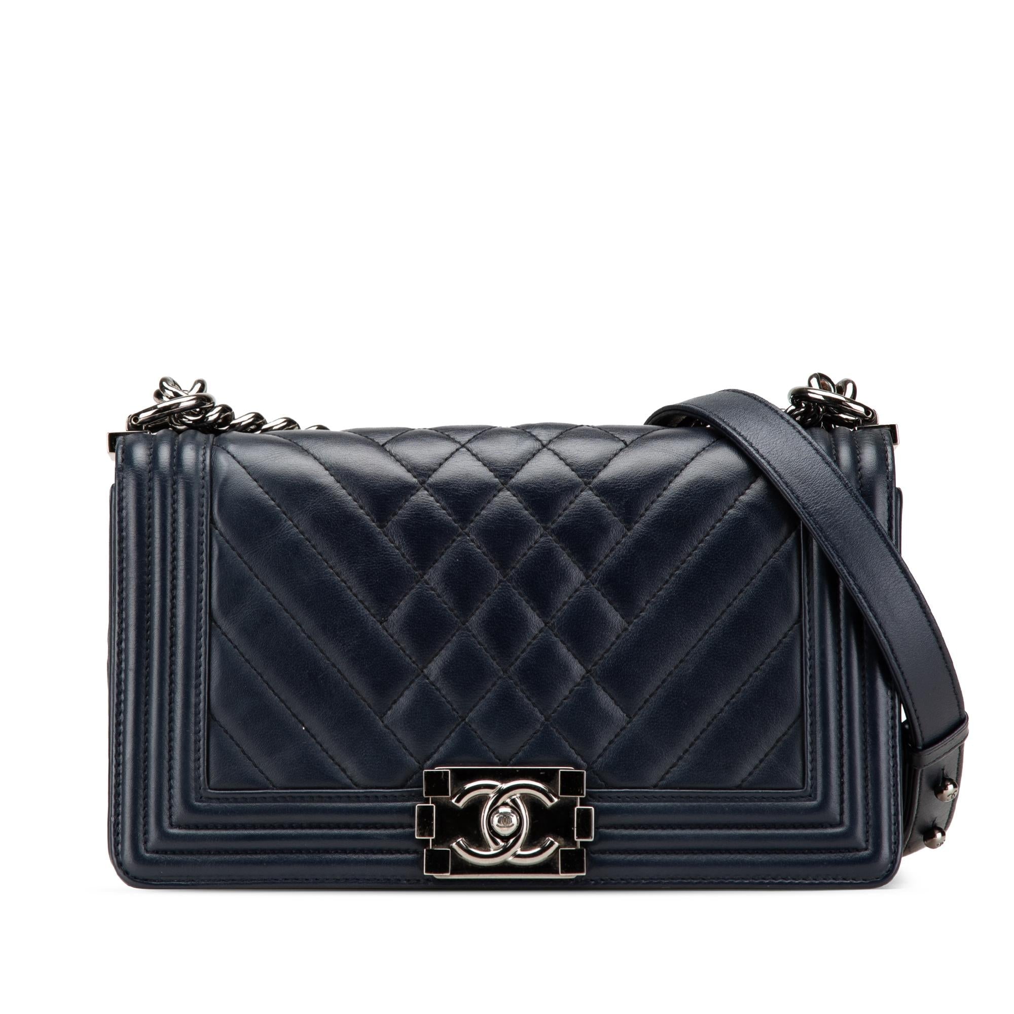 Chanel Old Medium Chevron and Diamond Quilted Lambskin Boy Flap