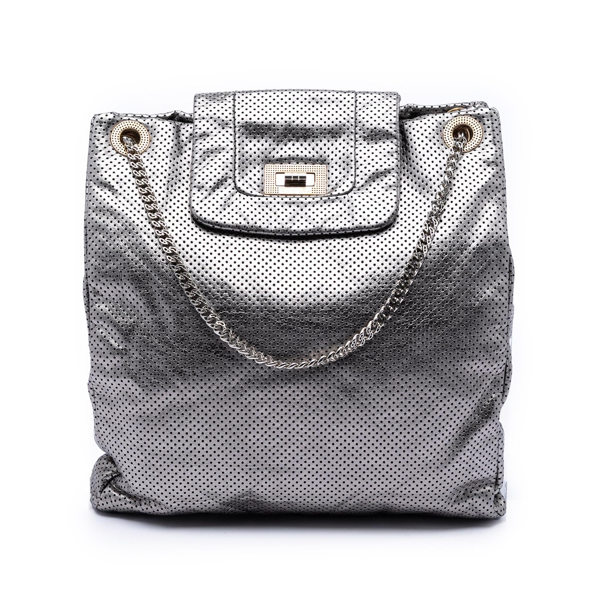 Chanel Perforated Crackled Metallic Calfskin Drill Tote