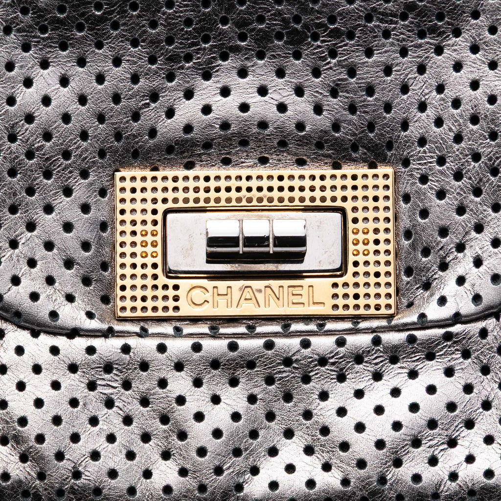 Chanel Perforated Crackled Metallic Calfskin Drill Tote