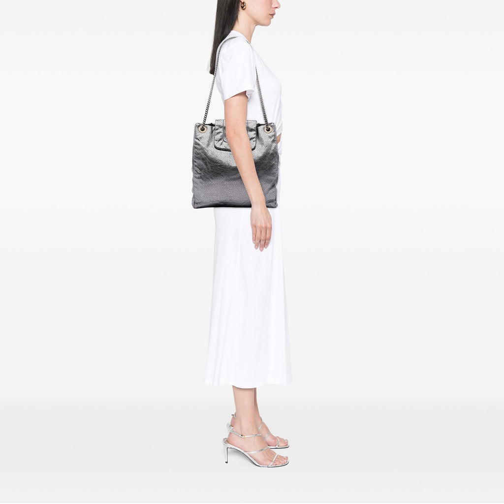 Chanel Perforated Crackled Metallic Calfskin Drill Tote