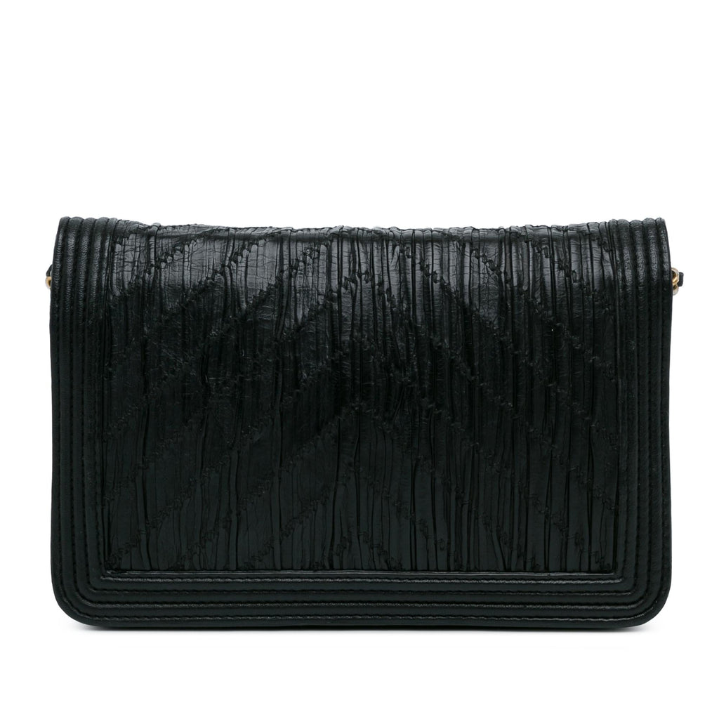 Chanel Pleated Crumpled Chevron Le Boy Wallet On Chain (SHG-QUHsjg)