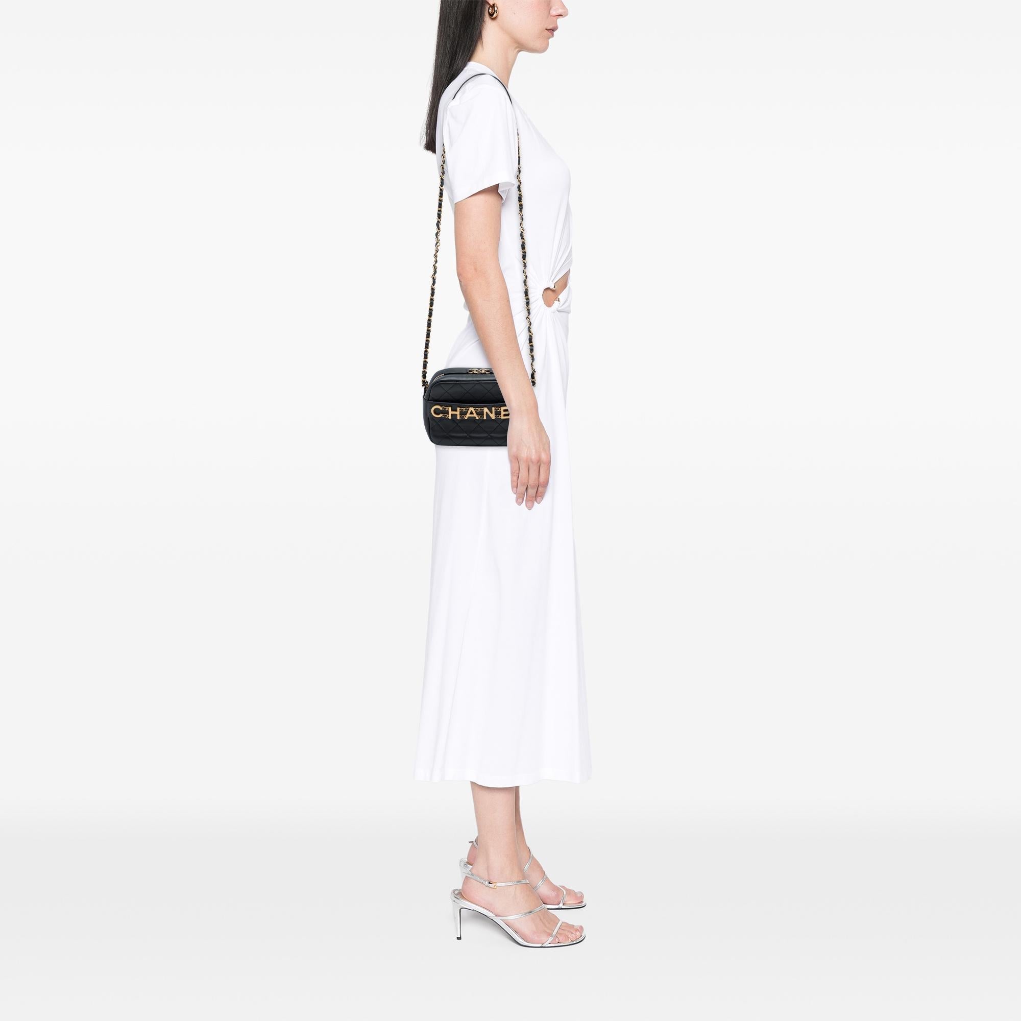 Chanel Quilted Calfskin Logo Enchained Camera Bag