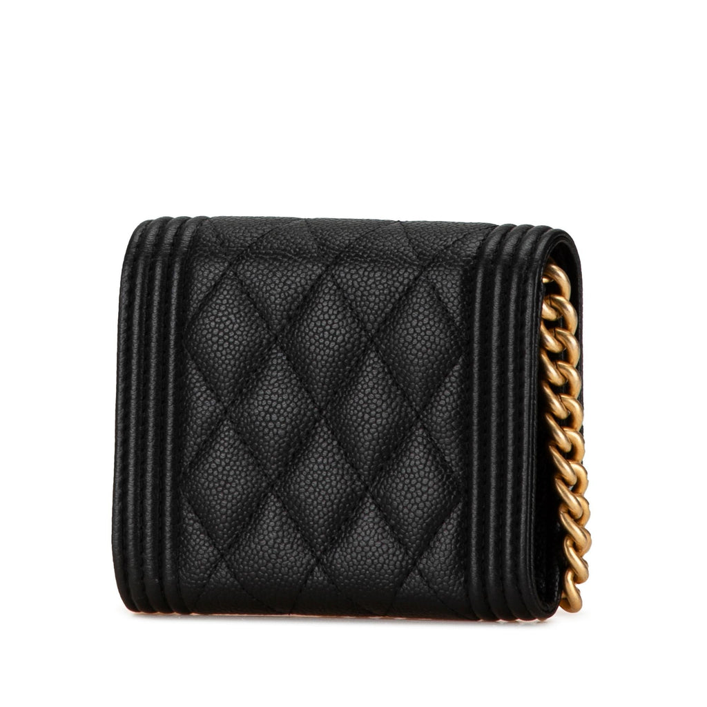 Chanel Quilted Caviar Boy Card Holder with Chain (SHG-VMUxwq)