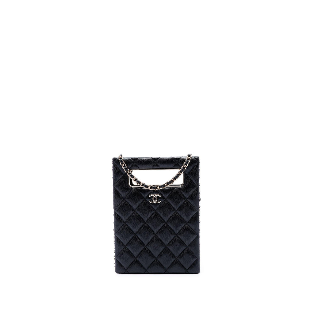 Chanel Quilted Caviar Chain Around Cut Out Evening Box Bag
