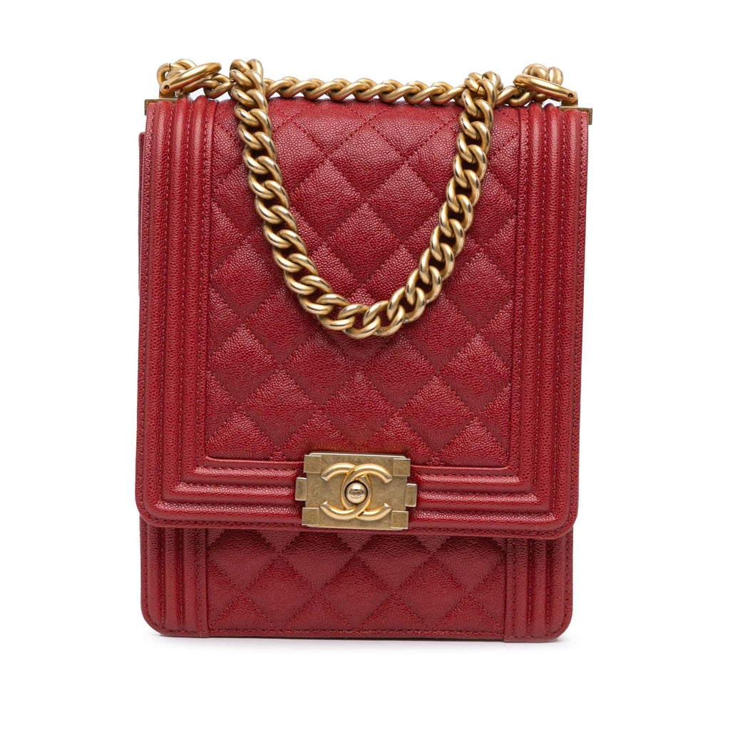 Chanel Quilted Caviar North South Boy Flap