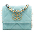 Chanel Quilted Denim 19 Card Holder with Chain