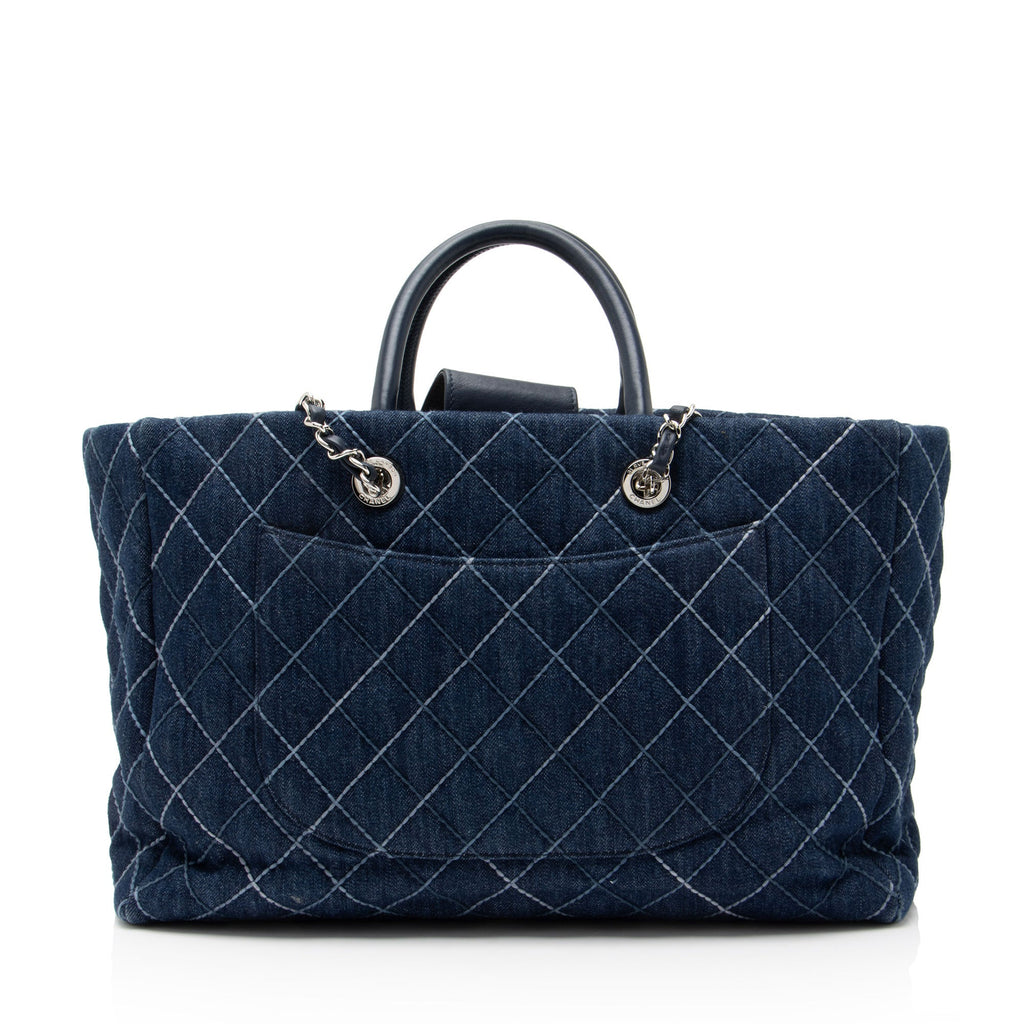Chanel Quilted Denim Coco Handle Shopping Tote
