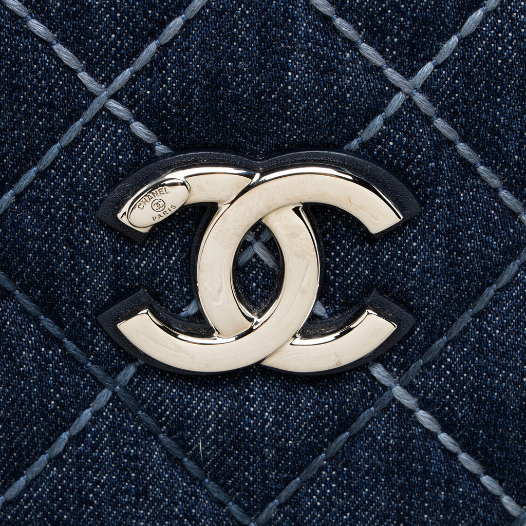 Chanel Quilted Denim Coco Handle Shopping Tote