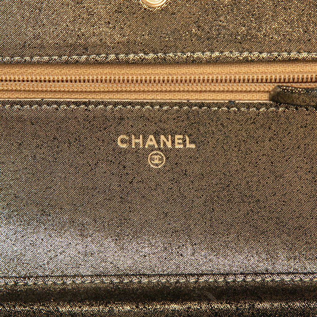 Chanel Quilted Iridescent Lambskin Tartan Button Wallet On Chain