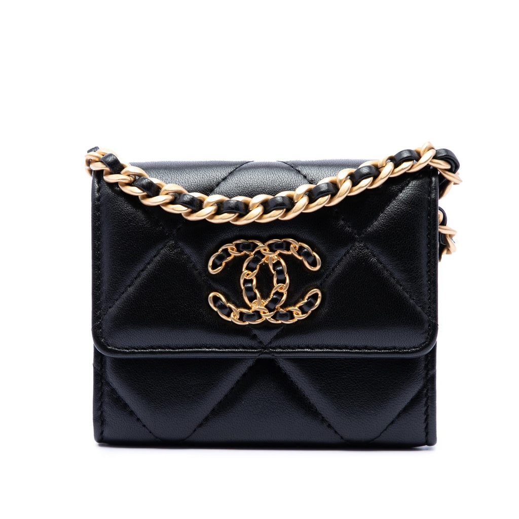 Chanel Quilted Lambskin 19 Flap Coin Purse With Chain