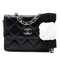 Chanel Quilted Lambskin Camellia Bow Card Holder On Chain