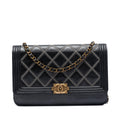 Chanel Quilted Lambskin Double Stitch Boy Wallet On Chain