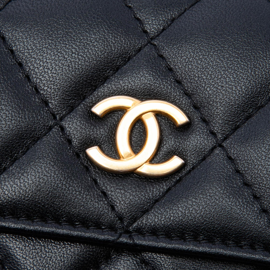 Chanel Quilted Lambskin Romance Card Holder On Chain