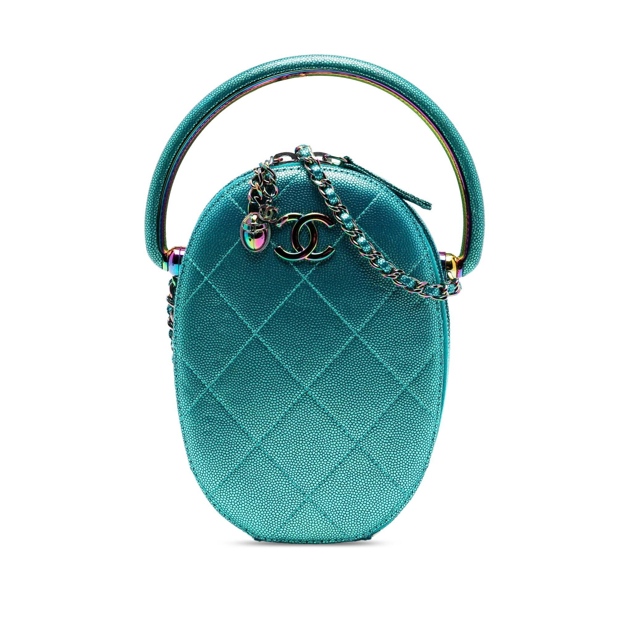 Chanel Quilted Metallic Caviar Rainbow Hardware Oval Camera Bag
