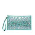 Chanel Quilted Tweed PVC Logo Wristlet Clutch